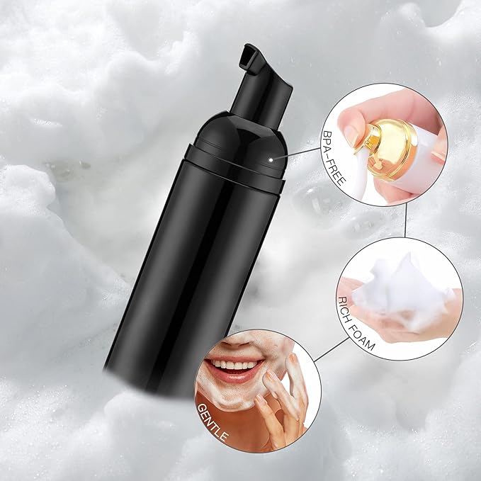 Tekson Soap Foam Bottle (Black Pump), Empty Travel Foaming Lash Shampoo for Cleanser, Dispenser (60ml, 2 fl oz)
