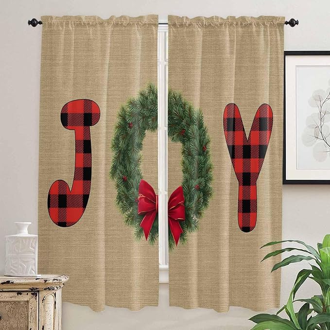 Red Green Christmas Window Curtains 72 Inch Long 2 Panel Set, Rod Pocket Long by Unknown