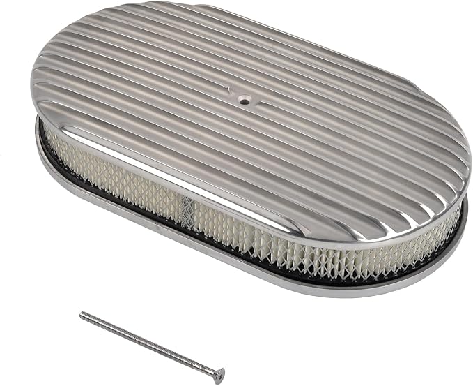 15" Air Cleaner Kit Polished Aluminum Oval Full Finned Retro Compatible by TBAPFS