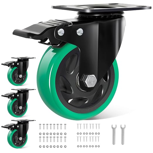 Caster Wheels 4 Inch, Swivel Plate Casters Set of 4 Heavy Duty 2000lbs by BZOLIHEU
