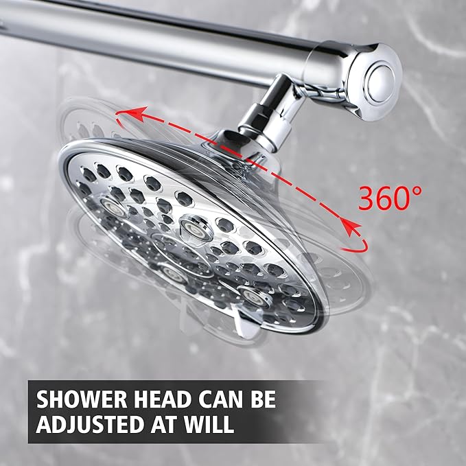 sumerain Luxurious 6" High Pressure Dual Shower Head Combo with 6 Settings and 20" Long Shower Arm for Couples, Chrome Finish