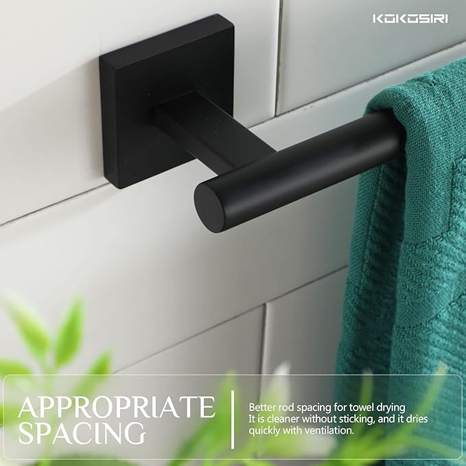 KOKOSIRI Towel Rails Bathroom Towel Bars Matte Black 24 Inch Bath Towel Holder for Cabinet Kitchen Wall Stainless Steel B4005BK-L24