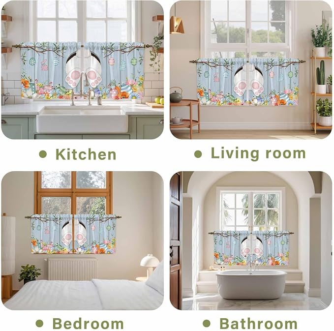 Easter Kitchen Tier Curtains 24 Inch Long 2 Panel Set, Rod Pocket Cafe Small - Image 8