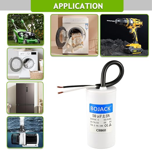 BOJACK Run Capacitor 50 uF MFD 250V AC 50 MFD CBB60 2 Wire 50/60Hz Cylinder - Image 6