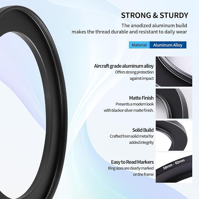 58-82mm Step-Up Ring Adapter, 58mm to 82mm Step Up Filter Ring - Image 4