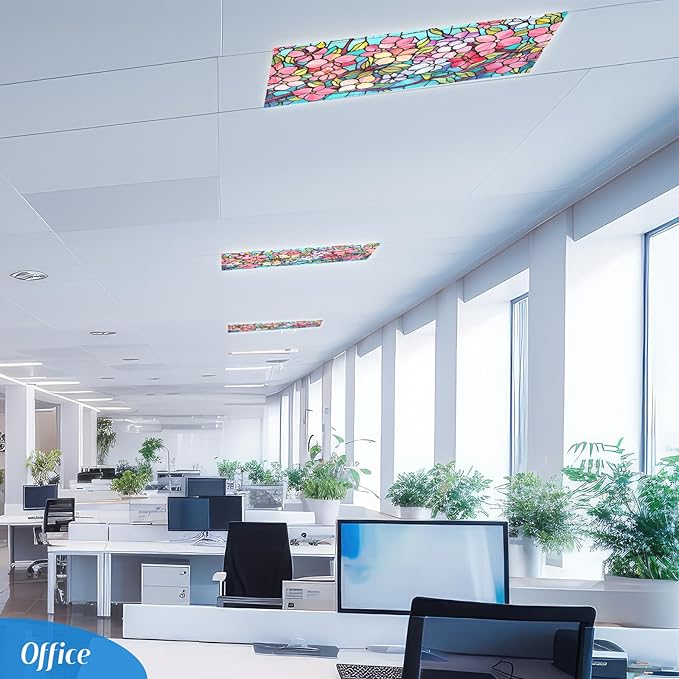 Glooglitter 4 Pcs Colorful Floral Fluorescent Light Covers 4 x 2 ft Stained - Image 6