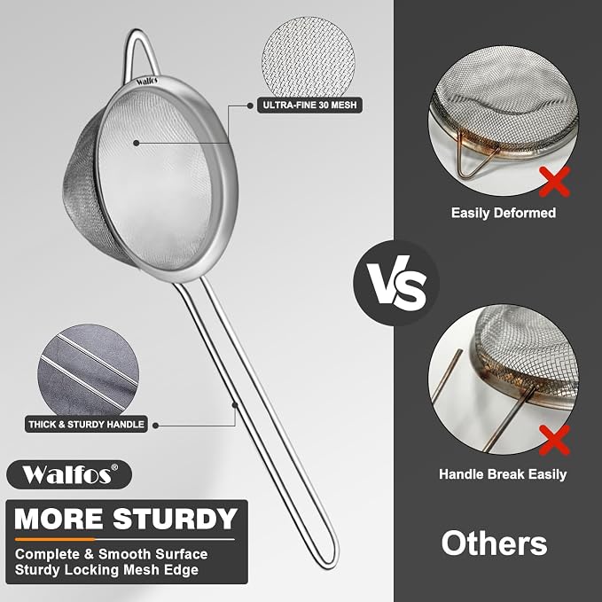 Walfos Small Fine Mesh Tea Strainer, Mini Stainless Steel Sieve - Image 6