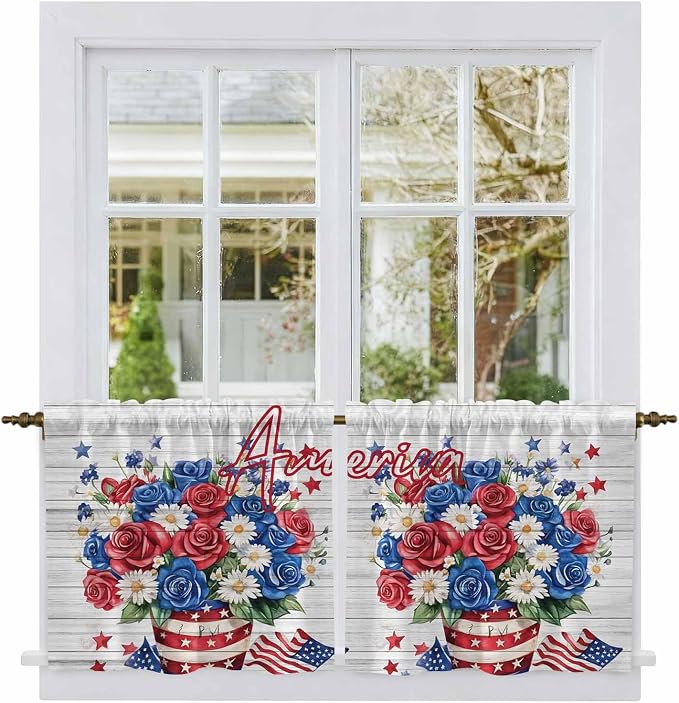 Independence Day Kitchen Tier Curtains 24 Inch Long 2 Panel Set, Rod Pocket - Image 2