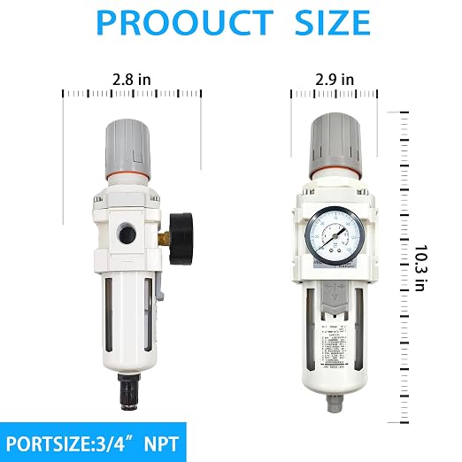 XingNEeng 3/4" NPT Compressed Air Filter Regulator Combo Piggyback, Water/Oil - Image 3