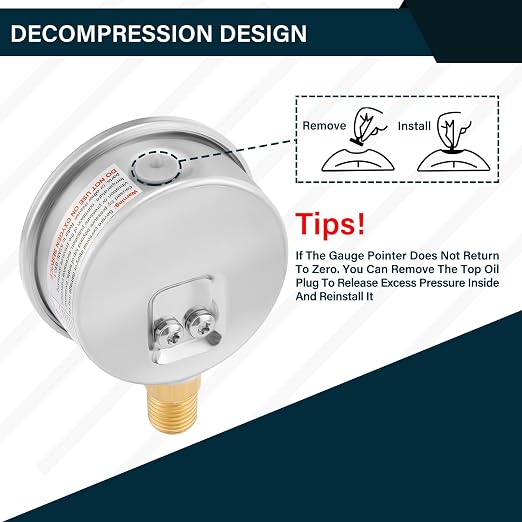 MEASUREMAN 2-1/2inch Dial Size, Glycerin Filled Pressure Gauge, 0-15psi/100kpa - Image 4