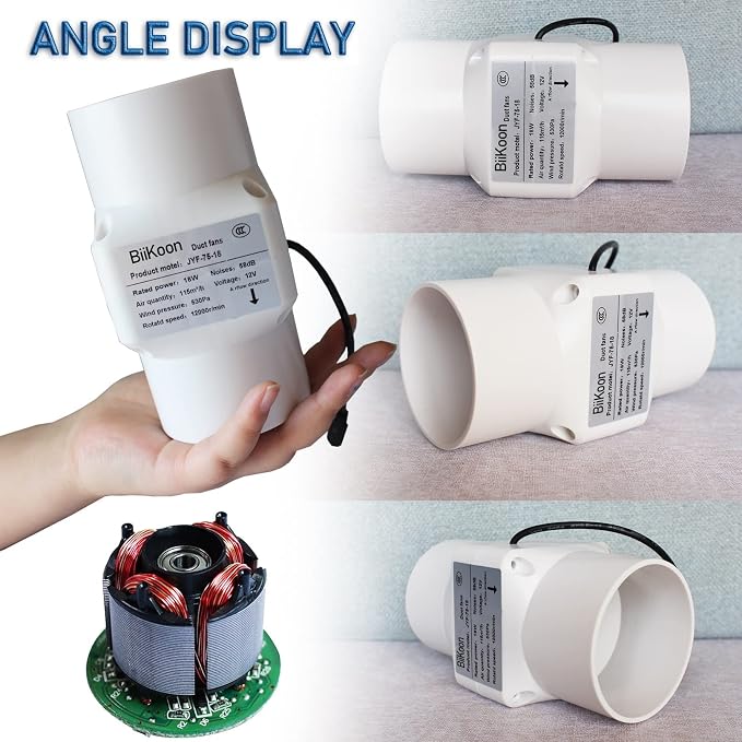 Inline Duct Fan 3 Inch 12V HVAC Exhaust Intake Fans Plastic Low Noise Basement - Image 3