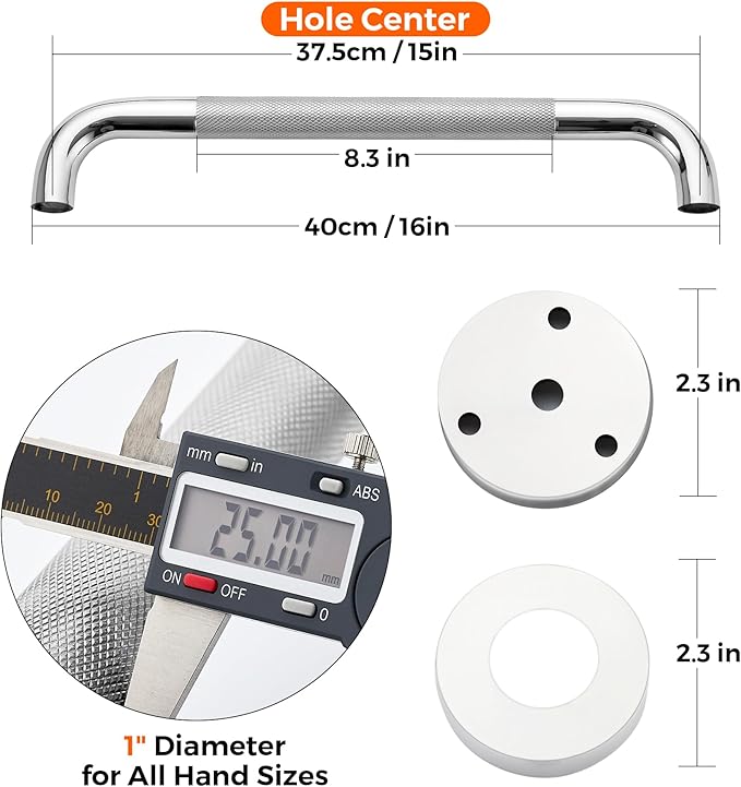 Grab Bars for Shower, 1 Pack 16-Inch Anti Slip Shower Handles for Elderly, Safety Shower Grab Bar, Stainless Steel Handicap Grab Bars for Bathroom (Polished Nickel 1" Diameter)