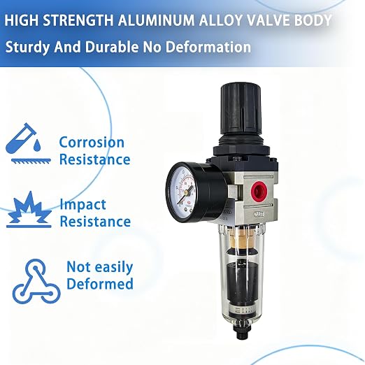 HengMinLingTong 1/4" NPT Compressed Air Filter Regulator Combo Piggyback - Image 6