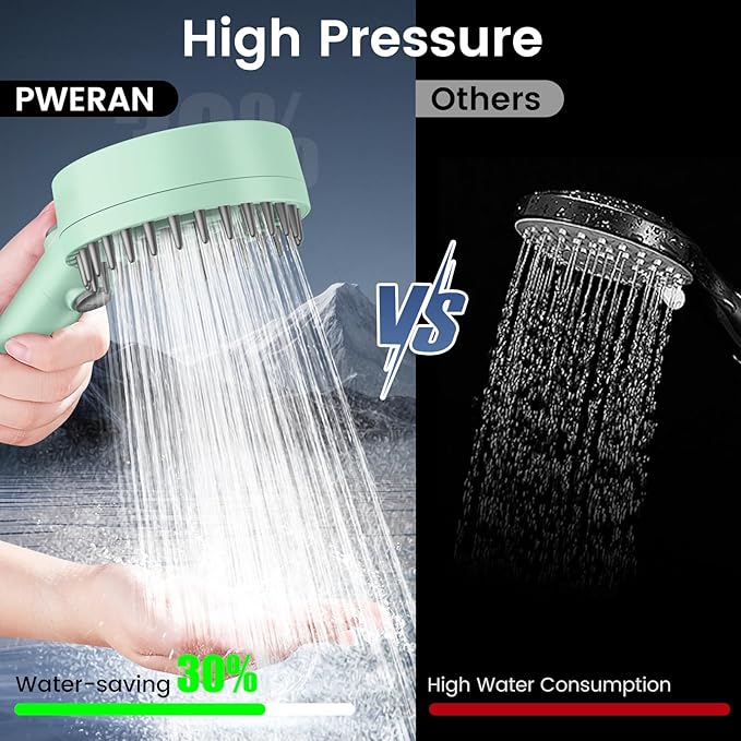Filtered Shower Head with Handheld, High Pressure 4 Spray Mode Showerhead with Filters, Water Softener Beads for Hard Water with ON/OFF Switch for Pets - Remove Chlorine (Green, 5 Inch Panel)