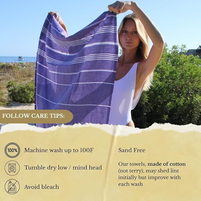 SOULMARK 100% Cotton Turkish Beach Towel with Bag - 38"x71" - 2 Pack - Made in Green & Oeko TEX Certified - Pre-Washed and Sand Free - Quick Dry and Lightweight for Travel - Made in Turkey - Purple
