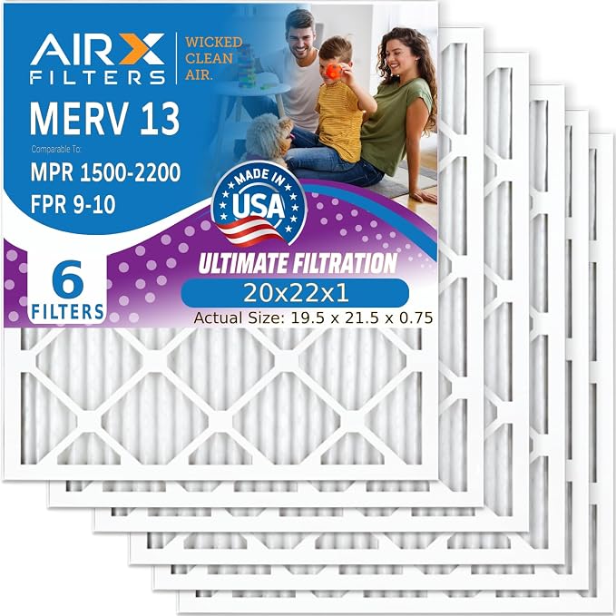 AIRX FILTERS WICKED CLEAN AIR. 20x22x1 Air Filter MERV 13 Electrostatic Pleated by AIRXFILTERSWICKEDCLEANAIR