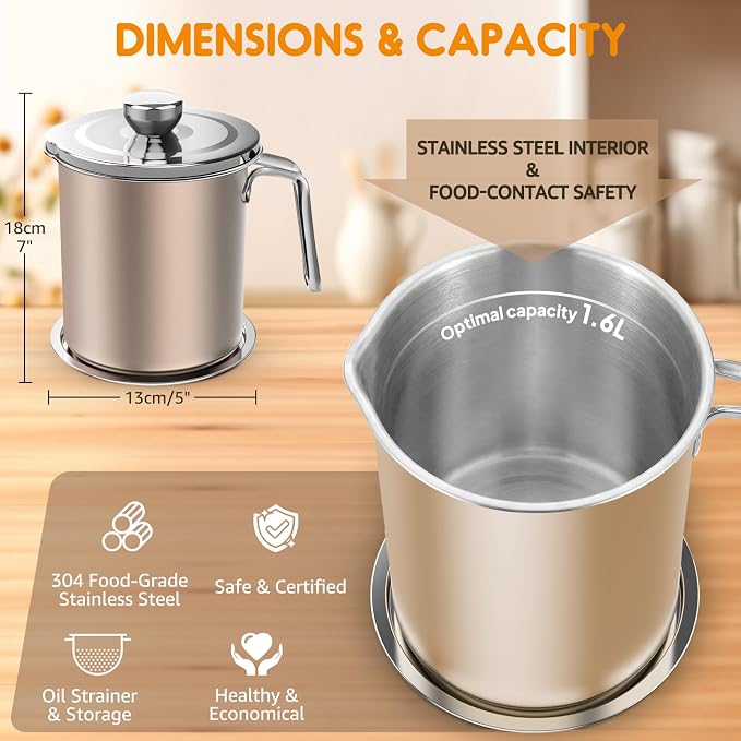 Chihee Grease Container Stainless Steel Bacon Grease Saver - Image 4