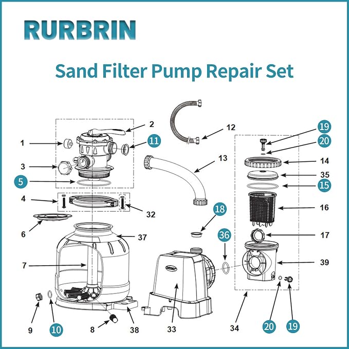 Sand Filter Pump Parts 25013 Repair Set Compatible - Image 5