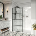 36" W x 76" H Frameless Shower Screen, Fixed Glass Panel for Walk-In Shower, 3/8" Tempered Glass, Grid Pattern Design