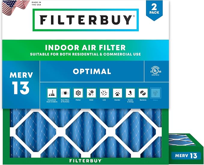 Filterbuy 10x10x2 Air Filter MERV 13 Optimal Smoke & Allergy Defense, by Filterbuy