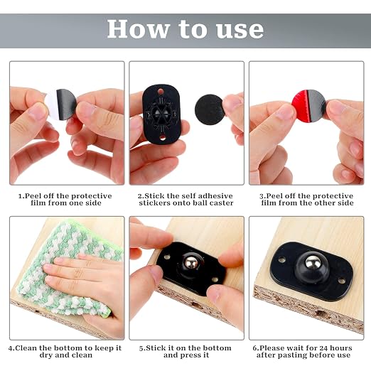 16 Pcs Self Adhesive Mini Caster Wheels 360° Swivel Mini Appliance Rollers - Image 3