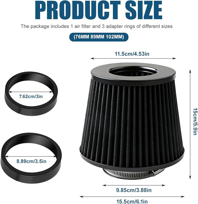 Universal Clamp-On Air Intake Filter, High Flow Closed-Top Cool Air Filter - Image 2