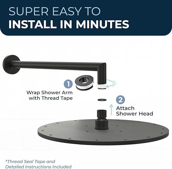 HammerHead Showers® Solid Metal 12 Inch Rainfall Shower Head, Large Rain Shower Head, 2.5 GPM High Flow Shower Head Optimized for Pressure, Wall-Mounted or Ceiling Rain Shower Head, Matte Black