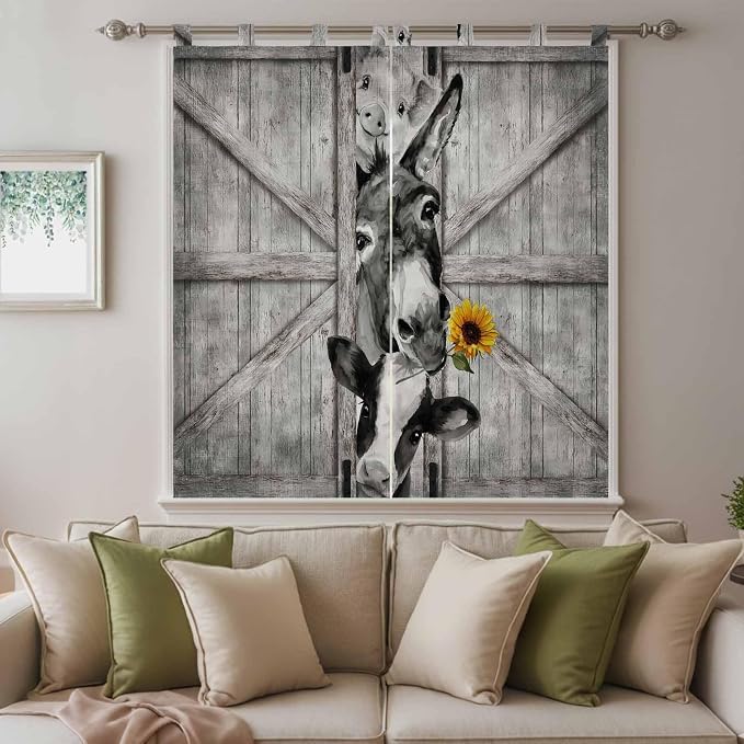 Funny Farm Animals Bedroom Curtains 72 Inch Length, Window Curtains Tab Top - Image 9