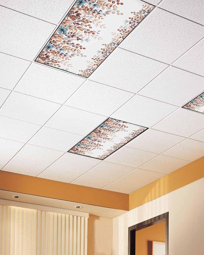 Fluorescent Light Covers for Ceiling Lights Fall Orange Eucalyptus Leaves - Image 2