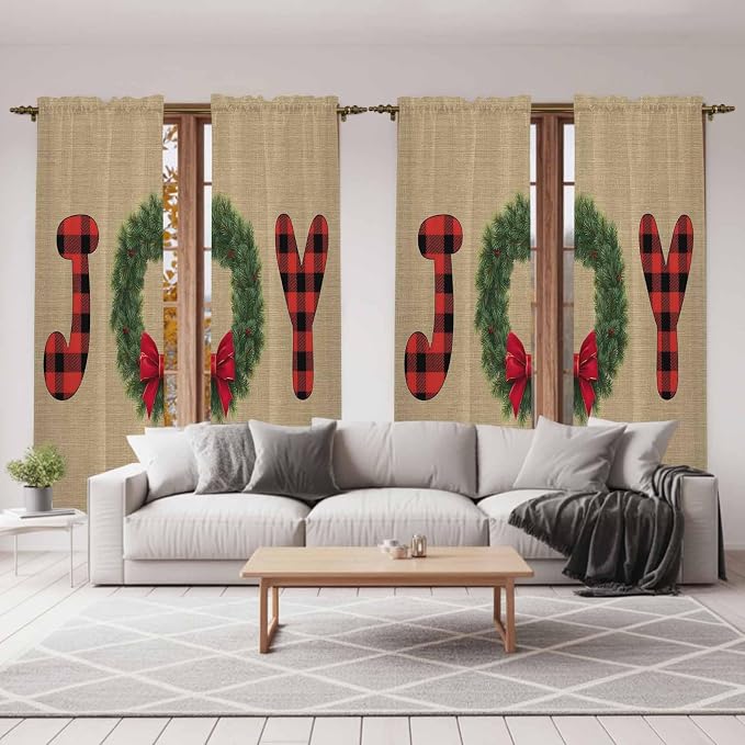 Red Green Christmas Window Curtains 72 Inch Long 2 Panel Set, Rod Pocket Long - Image 7