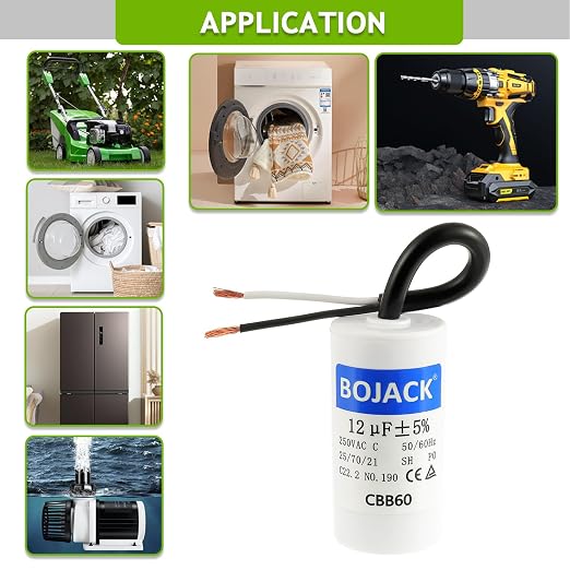 BOJACK Run Capacitor 12 uF 250V AC 12 MFD CBB60 2 Wire 50/60Hz Cylinder Motor - Image 6