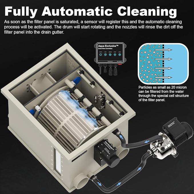 Rotary Drum Filter | RDF 8000GPH | Fully Automatic Water Filter System | Koi - Image 4