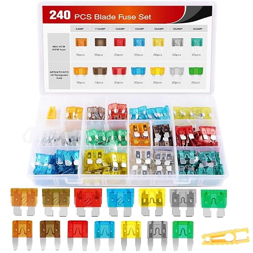 Nilight - 50018R 240pcs Standard and Mini Blade Fuses Set, 5A 7.5A 10A 15A 20A by Nilight