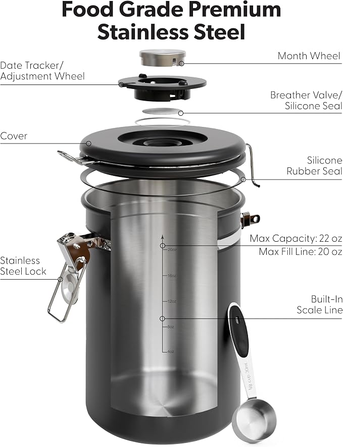 Veken Coffee Canister with Window, Airtight Stainless Steel Pantry Container - Image 3