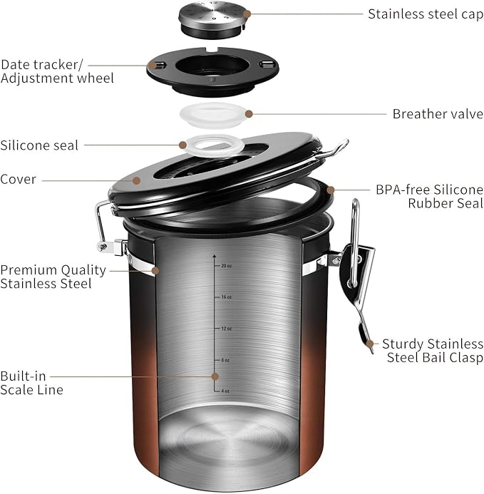 Veken Coffee Canister with Window, Airtight Stainless Steel Kitchen Food - Image 5