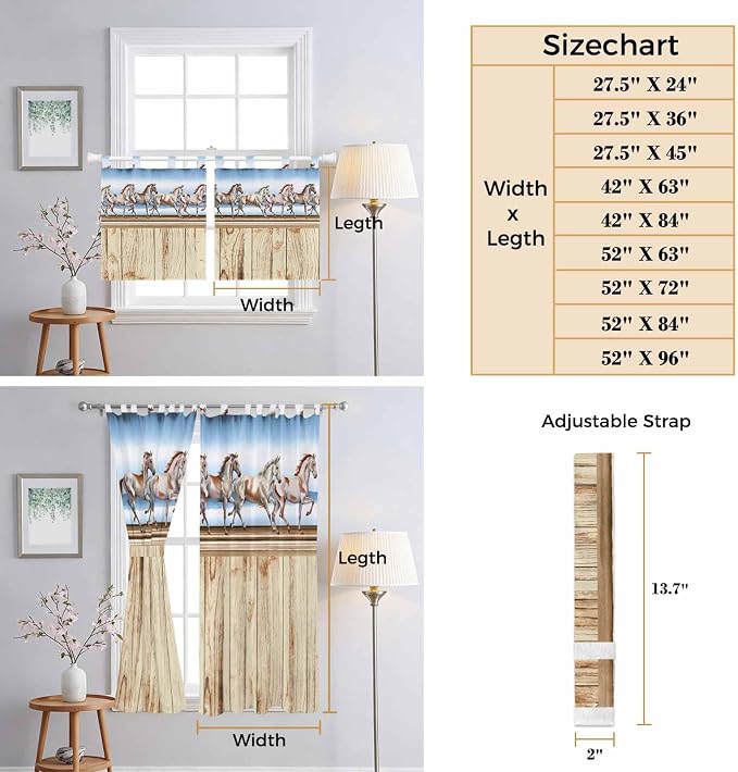 Western Horse Kitchen Curtains 24 Inch Length, Small Window Curtains Tab Top - Image 8