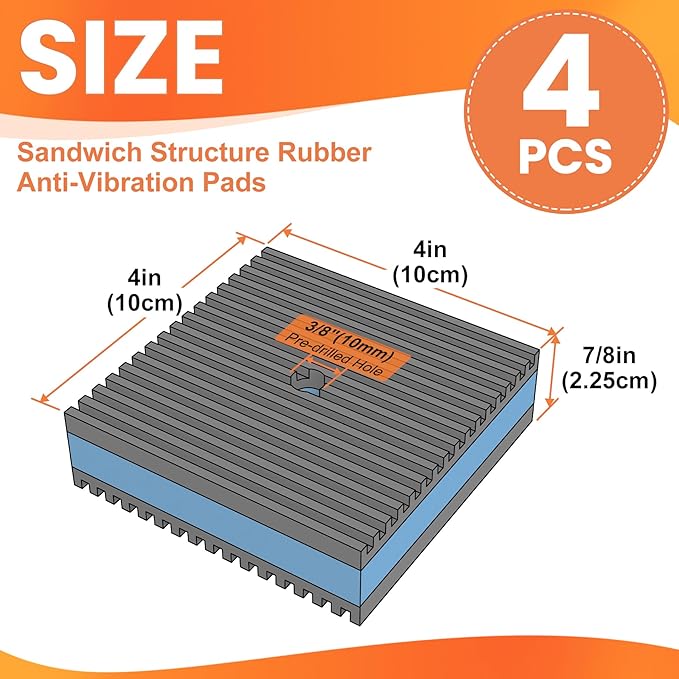 GCGOODS Rubber Anti-Vibration Pad, Air Compressor, Washer and Dryer, Air - Image 2