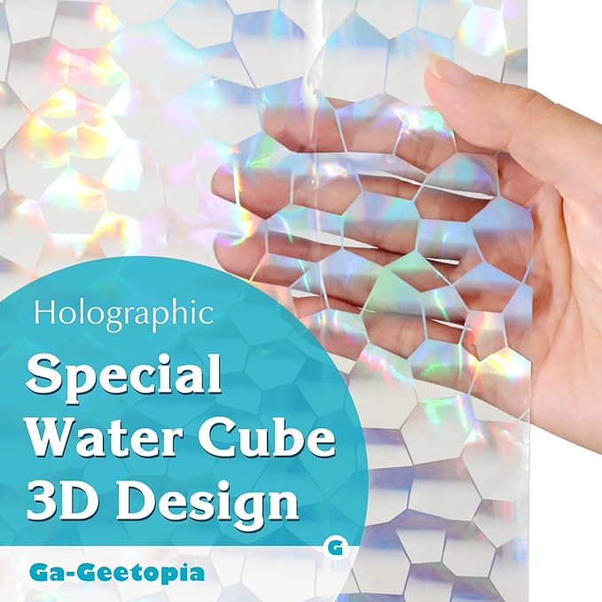 Ga-Geetopia Holographic Narrow Size 3D EVA Shower Curtain Liner Water Cube, 36x72 Premium Light Weight Plastic Bathroom Shower Curtain with Rustproof Metal Grommets