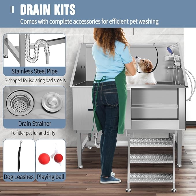 Dog Washing Station Large Dogs Grooming Tub Professional Stainless Steel Dog Bathtubs Bathing Tub Pet Washing Station For Home With Steps