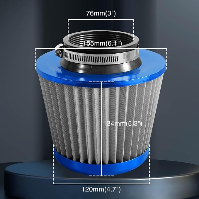 3" 76mm Universal High Flow Cold Air Intake Air Filter Upgraded Stainless Steel - Image 3