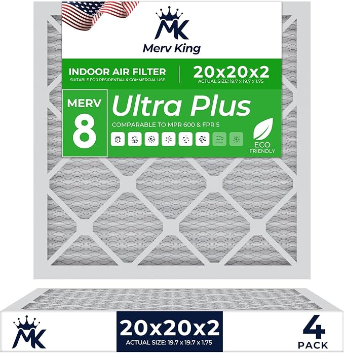 MervKing 20x20x2 Air Filter Actual Size: 19.7" x 19.7" x 1.75" MERV 8 MPR by MervKing
