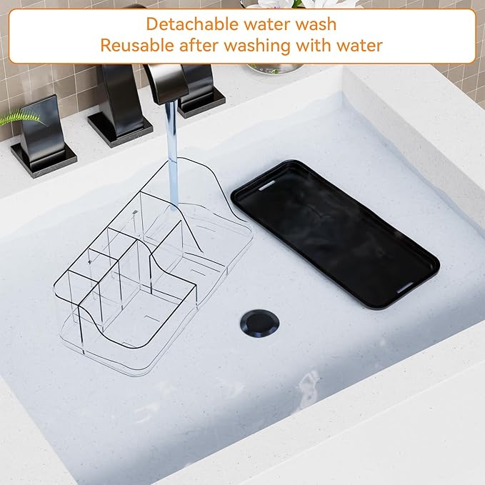 Yieach Mens Bathroom Organizer Countertop,Bathroom Sink Caddy Countertop Storage,White 7 Slot Vanity Bathroom Toiletry Organizers and Toothbrush Holders for Toothpaste,Electric Tooth Brush Organizer