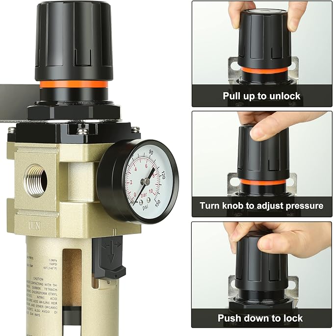 Hromee 1/2 Inch Compressed Filter Regulator Combo, Air Compressor Water Oil - Image 3