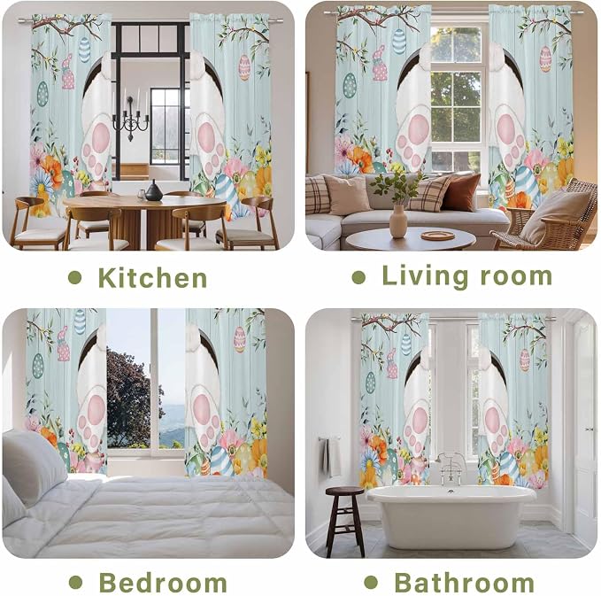 Easter Bunny Window Curtains 72 Inch Long 2 Panel Set, Rod Pocket Long Curtains - Image 8