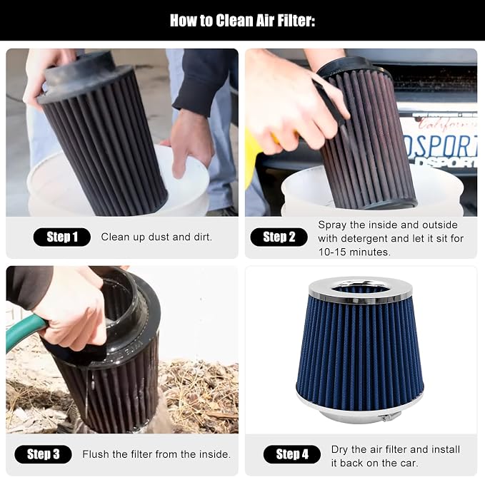 RYANSTAR RACING 89mm 3.5" High Flow Round Tapered Cone Cool Air Filter Cleaner - Image 5