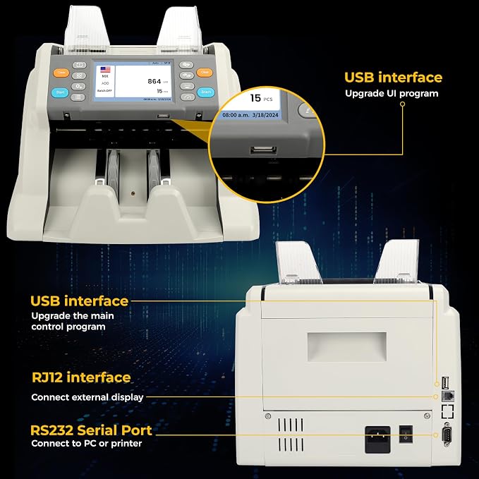 RIBAO MC-40 Mixed Denomination Money Counter, Business Grade Cash Counting - Image 6