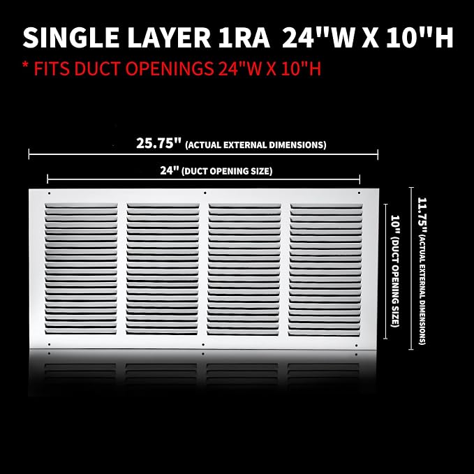 24x10 Return Air Grille, Air Return Vent Cover, Flat Vent Cover, Rejillas De - Image 2