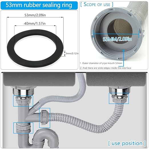 6PCS Sealing Ring for Kitchen Sink Filter, Flat Rubber Gasket for Drain Pipe - Image 2