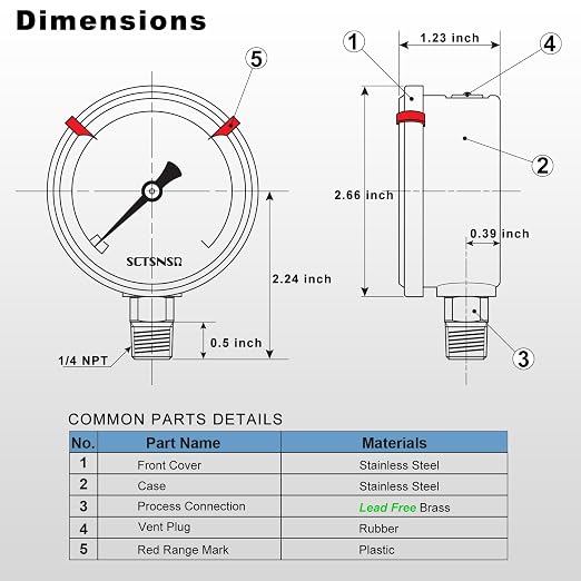 0 to 160 Psi Lead-Free Pressure Gauge, Glycerin Liquid Filled, 2.5 inch Dial - Image 6