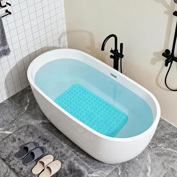 Anti-Slip Bathtub Shower mat, 27.5×14.5（Approximately 70×37cm） inch Soft Oversized Machine Washable Non-Slip Bathtub mat with Drainage Holes, Bathroom Floor Suction Cup.（1-Clear Green）
